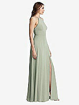 Side View Thumbnail - Celadon High Neck Chiffon Maxi Dress with Front Slit - Lela