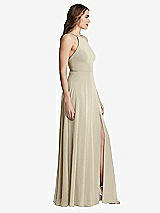 Side View Thumbnail - Champagne High Neck Chiffon Maxi Dress with Front Slit - Lela