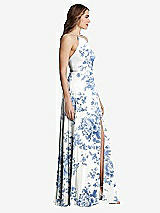 Side View Thumbnail - Cottage Rose Dusk Blue High Neck Chiffon Maxi Dress with Front Slit - Lela