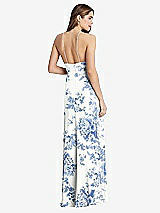 Rear View Thumbnail - Cottage Rose Dusk Blue High Neck Chiffon Maxi Dress with Front Slit - Lela