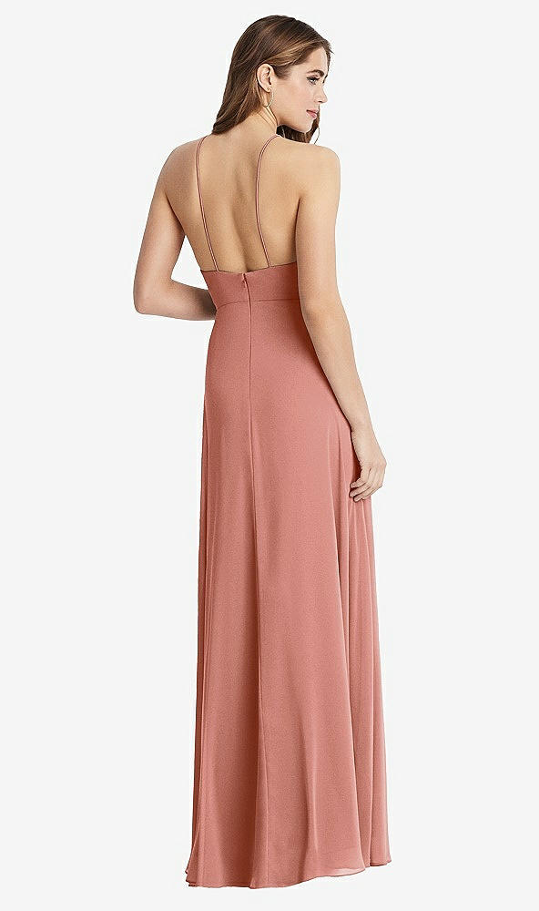 Back View - Desert Rose High Neck Chiffon Maxi Dress with Front Slit - Lela