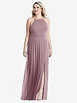 Alt View 1 Thumbnail - Dusty Rose High Neck Chiffon Maxi Dress with Front Slit - Lela