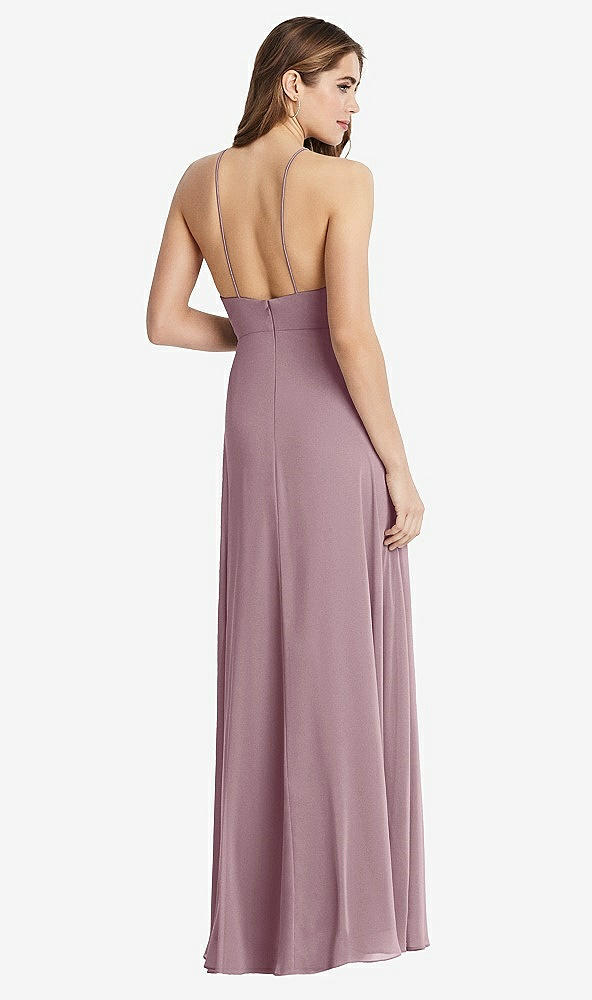 Back View - Dusty Rose High Neck Chiffon Maxi Dress with Front Slit - Lela