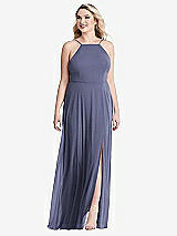 Alt View 1 Thumbnail - French Blue High Neck Chiffon Maxi Dress with Front Slit - Lela