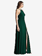 Side View Thumbnail - Hunter Green High Neck Chiffon Maxi Dress with Front Slit - Lela