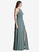 Side View Thumbnail - Icelandic High Neck Chiffon Maxi Dress with Front Slit - Lela