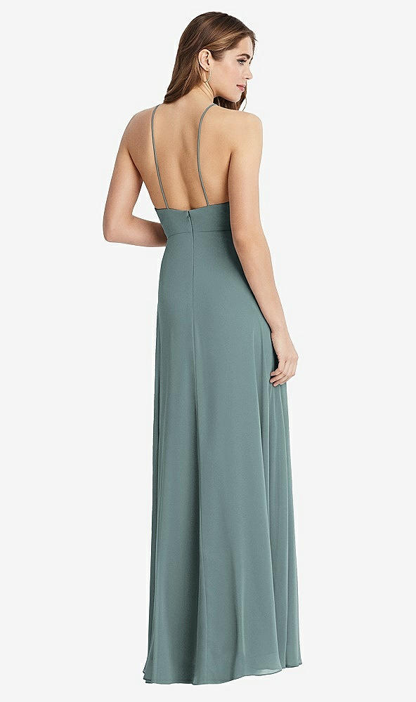 Back View - Icelandic High Neck Chiffon Maxi Dress with Front Slit - Lela