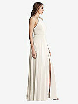 Side View Thumbnail - Ivory High Neck Chiffon Maxi Dress with Front Slit - Lela