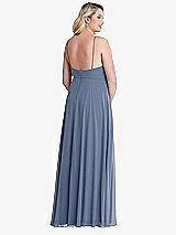 Alt View 2 Thumbnail - Larkspur Blue High Neck Chiffon Maxi Dress with Front Slit - Lela