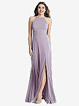 Front View Thumbnail - Lilac Haze High Neck Chiffon Maxi Dress with Front Slit - Lela