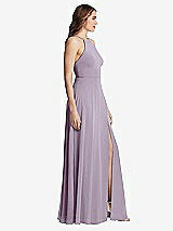 Side View Thumbnail - Lilac Haze High Neck Chiffon Maxi Dress with Front Slit - Lela