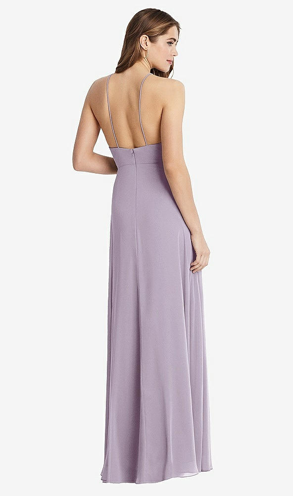 Back View - Lilac Haze High Neck Chiffon Maxi Dress with Front Slit - Lela