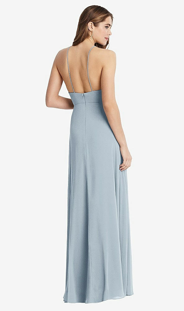 Back View - Mist High Neck Chiffon Maxi Dress with Front Slit - Lela