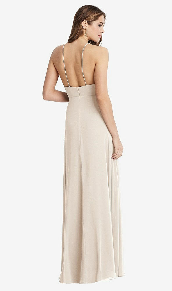 Back View - Oat High Neck Chiffon Maxi Dress with Front Slit - Lela