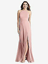 Front View Thumbnail - Rose - PANTONE Rose Quartz High Neck Chiffon Maxi Dress with Front Slit - Lela