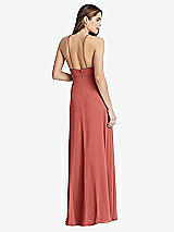 Rear View Thumbnail - Coral Pink High Neck Chiffon Maxi Dress with Front Slit - Lela