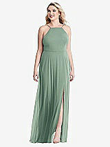 Alt View 1 Thumbnail - Seagrass High Neck Chiffon Maxi Dress with Front Slit - Lela