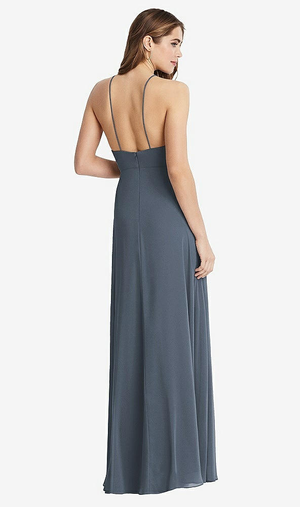 Back View - Silverstone High Neck Chiffon Maxi Dress with Front Slit - Lela