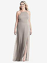 Alt View 1 Thumbnail - Taupe High Neck Chiffon Maxi Dress with Front Slit - Lela