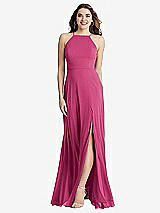 Front View Thumbnail - Tea Rose High Neck Chiffon Maxi Dress with Front Slit - Lela