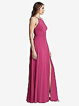 Side View Thumbnail - Tea Rose High Neck Chiffon Maxi Dress with Front Slit - Lela