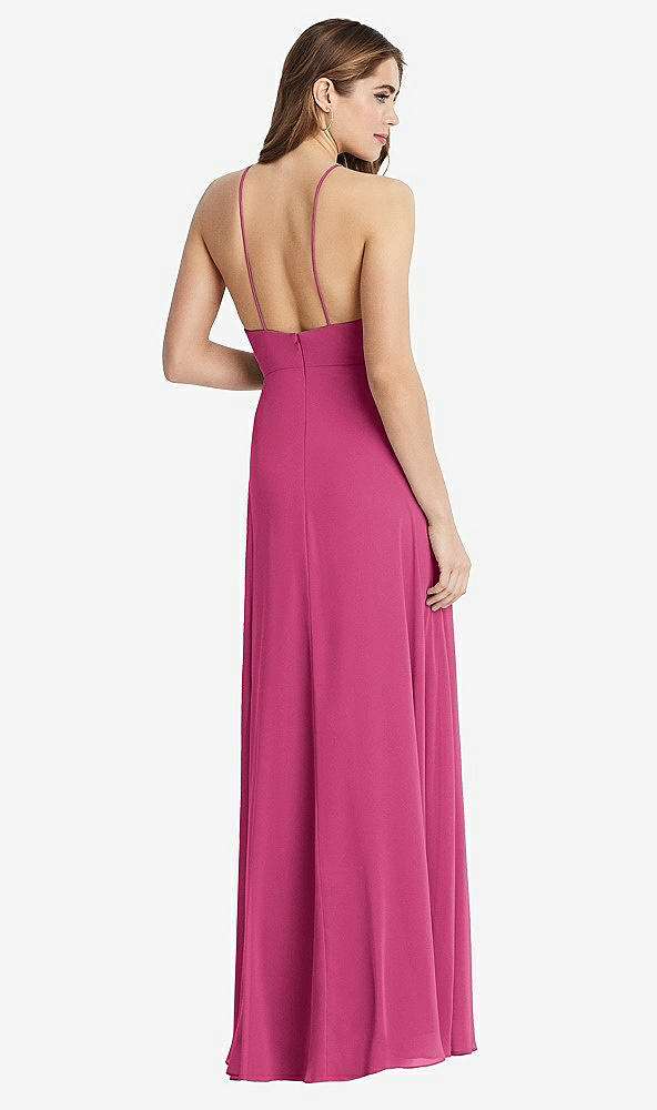 Back View - Tea Rose High Neck Chiffon Maxi Dress with Front Slit - Lela