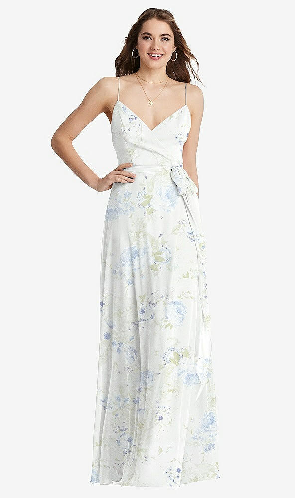 Front View - Bleu Garden Chiffon Maxi Wrap Dress with Sash - Cora