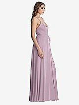 Side View Thumbnail - Suede Rose Chiffon Maxi Wrap Dress with Sash - Cora