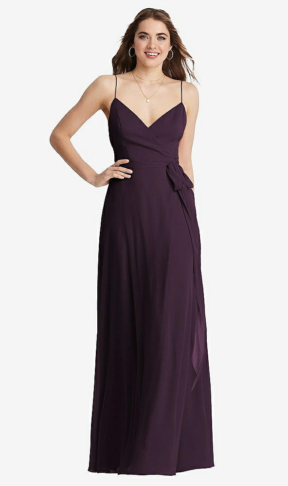 Front View - Aubergine Chiffon Maxi Wrap Dress with Sash - Cora