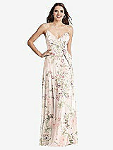 Front View Thumbnail - Blush Garden Chiffon Maxi Wrap Dress with Sash - Cora