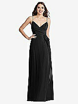 Front View Thumbnail - Black Chiffon Maxi Wrap Dress with Sash - Cora