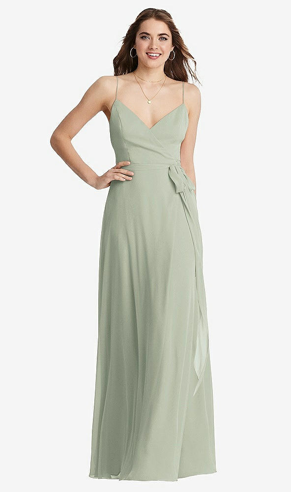 Front View - Celadon Chiffon Maxi Wrap Dress with Sash - Cora