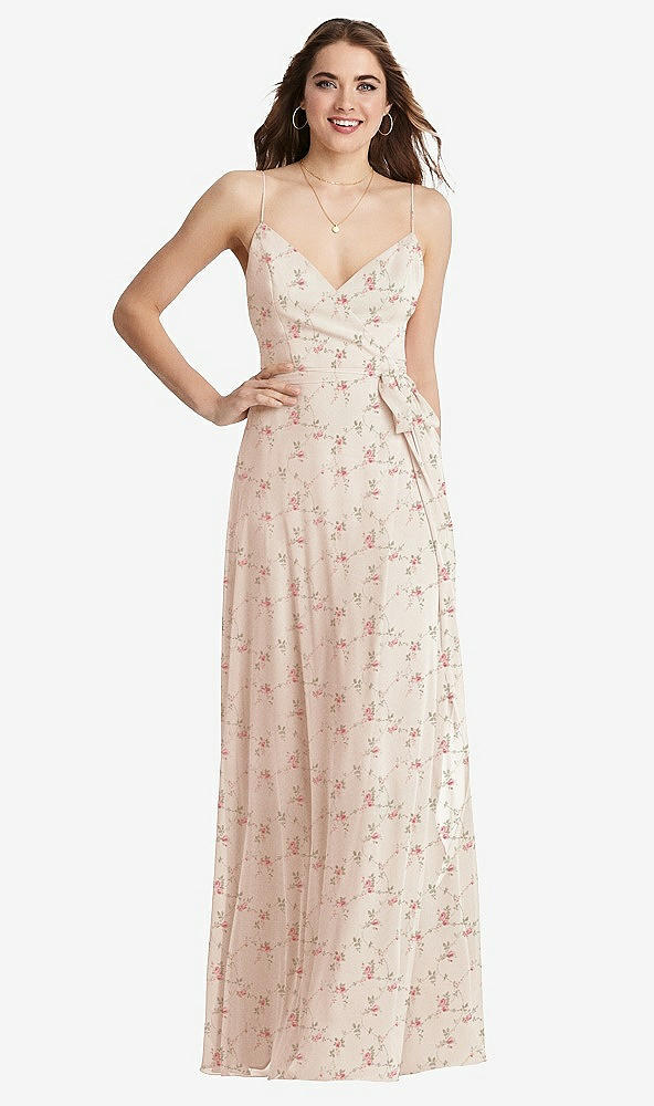 Front View - Coquette Floral Print Chiffon Maxi Wrap Dress with Sash - Cora