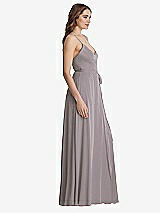 Side View Thumbnail - Cashmere Gray Chiffon Maxi Wrap Dress with Sash - Cora