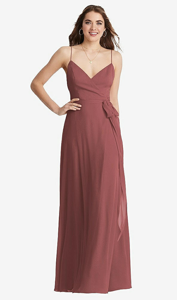 Front View - English Rose Chiffon Maxi Wrap Dress with Sash - Cora