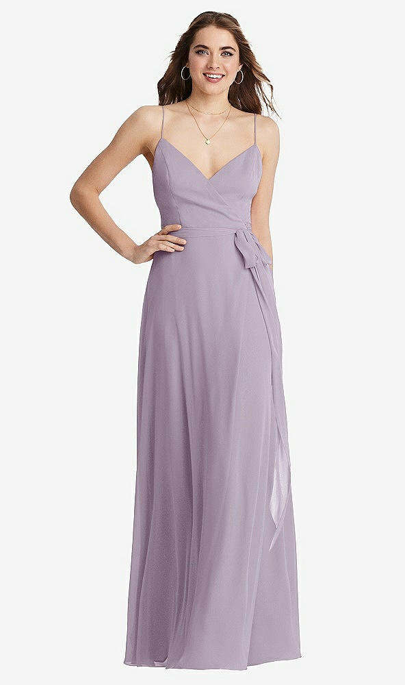 Front View - Lilac Haze Chiffon Maxi Wrap Dress with Sash - Cora