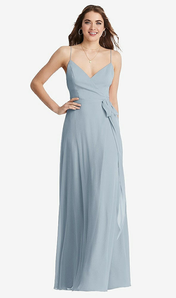 Front View - Mist Chiffon Maxi Wrap Dress with Sash - Cora