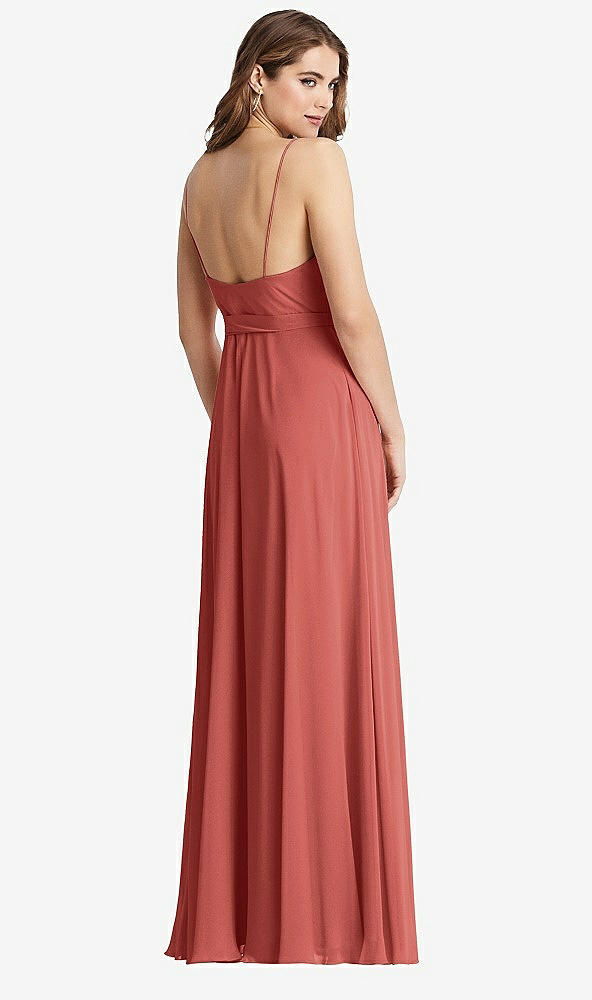 Back View - Coral Pink Chiffon Maxi Wrap Dress with Sash - Cora