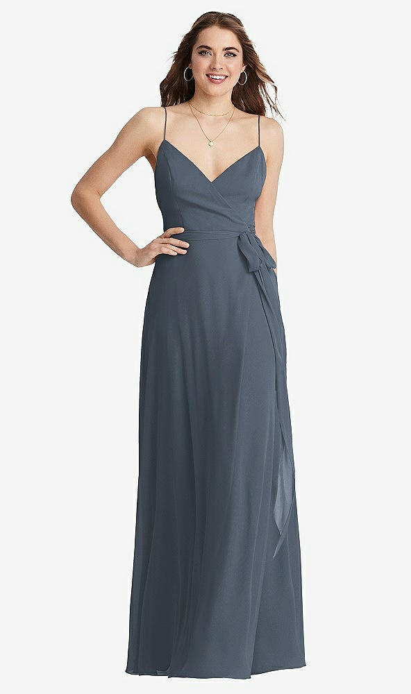 Front View - Silverstone Chiffon Maxi Wrap Dress with Sash - Cora