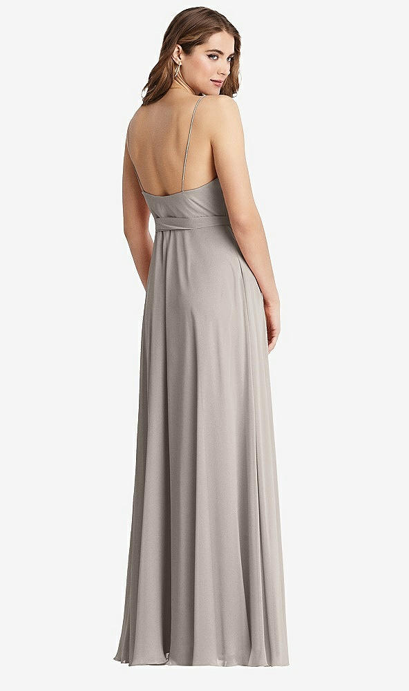 Back View - Taupe Chiffon Maxi Wrap Dress with Sash - Cora