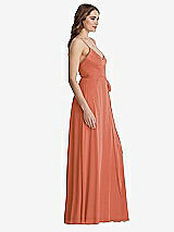 Side View Thumbnail - Terracotta Copper Chiffon Maxi Wrap Dress with Sash - Cora