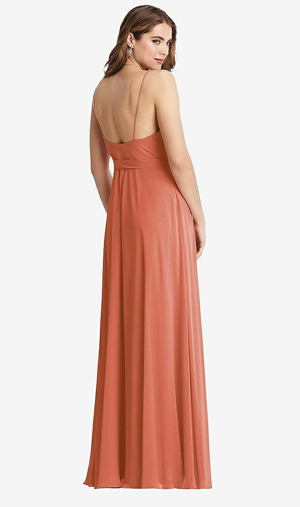 Back View - Terracotta Copper Chiffon Maxi Wrap Dress with Sash - Cora