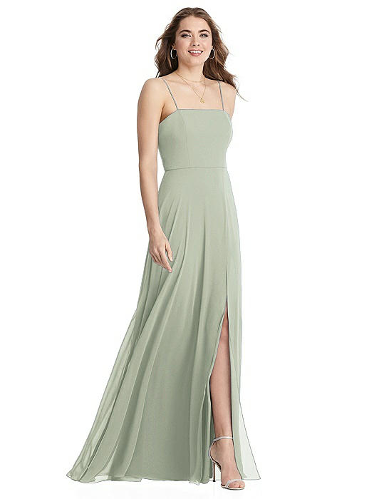 Square Neck Chiffon Maxi Dress with Front Slit - Elliott