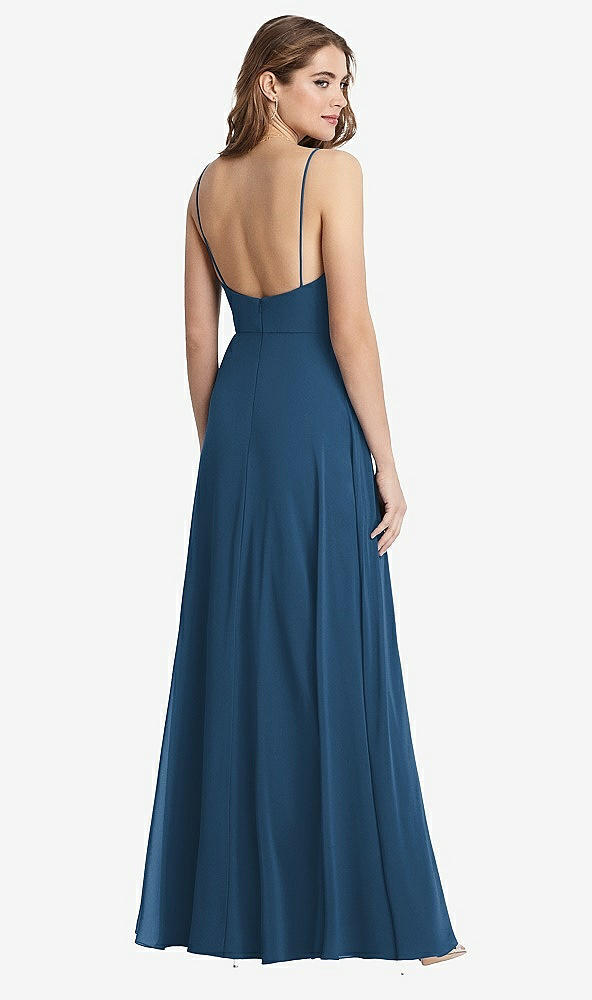 Back View - Dusk Blue Square Neck Chiffon Maxi Dress with Front Slit - Elliott