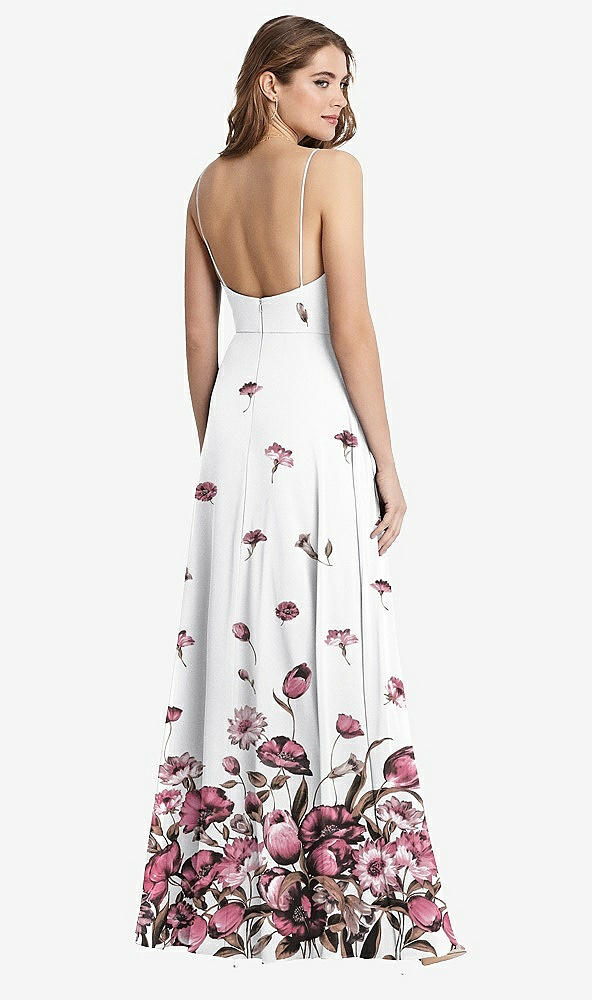 Back View - London Print Square Neck Chiffon Maxi Dress with Front Slit - Elliott