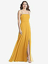 Front View Thumbnail - NYC Yellow Square Neck Chiffon Maxi Dress with Front Slit - Elliott