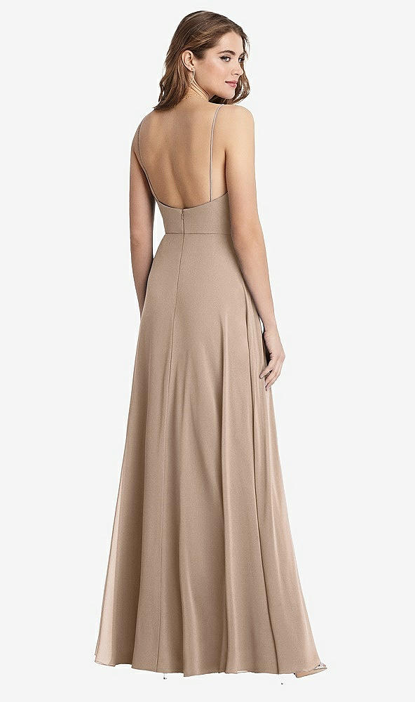 Back View - Topaz Square Neck Chiffon Maxi Dress with Front Slit - Elliott