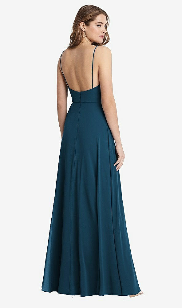 Back View - Atlantic Blue Square Neck Chiffon Maxi Dress with Front Slit - Elliott