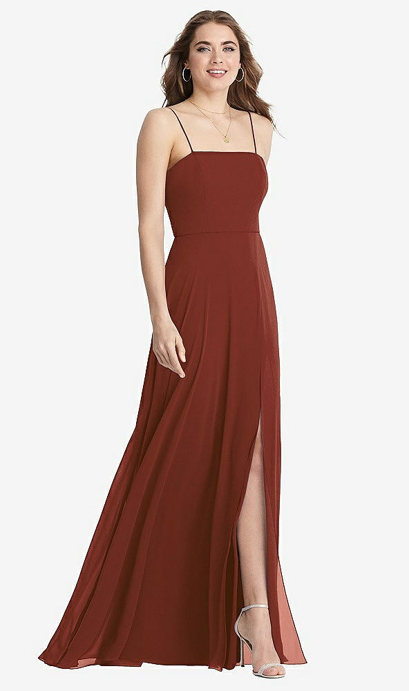 Front View - Auburn Moon Square Neck Chiffon Maxi Dress with Front Slit - Elliott