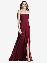 Front View Thumbnail - Burgundy Square Neck Chiffon Maxi Dress with Front Slit - Elliott